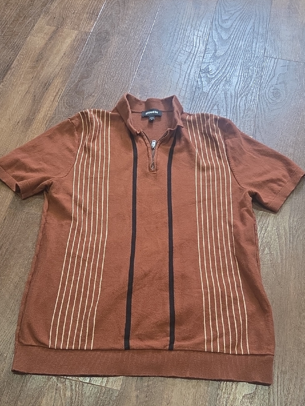 Express Men's Brown Short-Sleeve Zip Polo Sweater